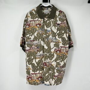 Men's Kalaheo 2X Hawaiian Aloha Shirt Surf Cars USA Floral Cruise Beach VTG